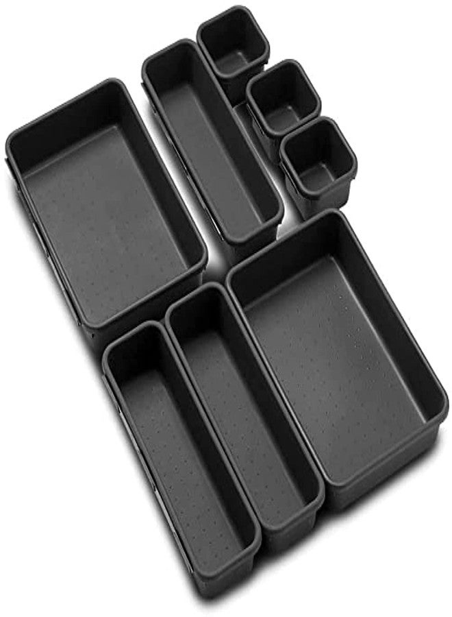 VINSU Plastic Interlocking Cutlery Drawer Desk Organizer Divider Tray/Separator Plastic Trays for Flatware, Cutlery & Desk Storage for Household, Kitchen & Office Drawer Organizer Rack - (Set of 8) - Image 1